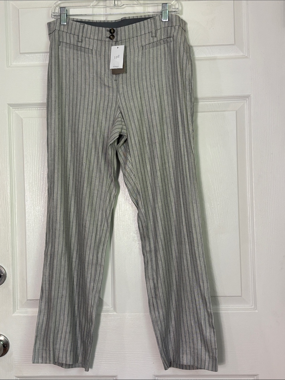 NEW NWT J.Jill Linen Stretch Gray Linen Blend Pinstripe Pants size 10 Petite